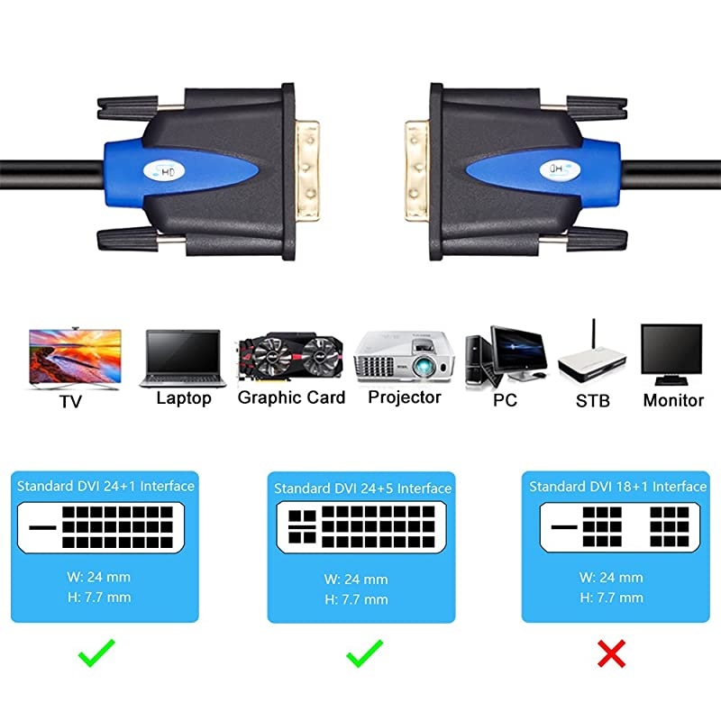 DVI Cable 50Feet DVI to DVI 24+1 Male to Male Dual Link DVID Monitor Cable for PC HDTV Porjector
