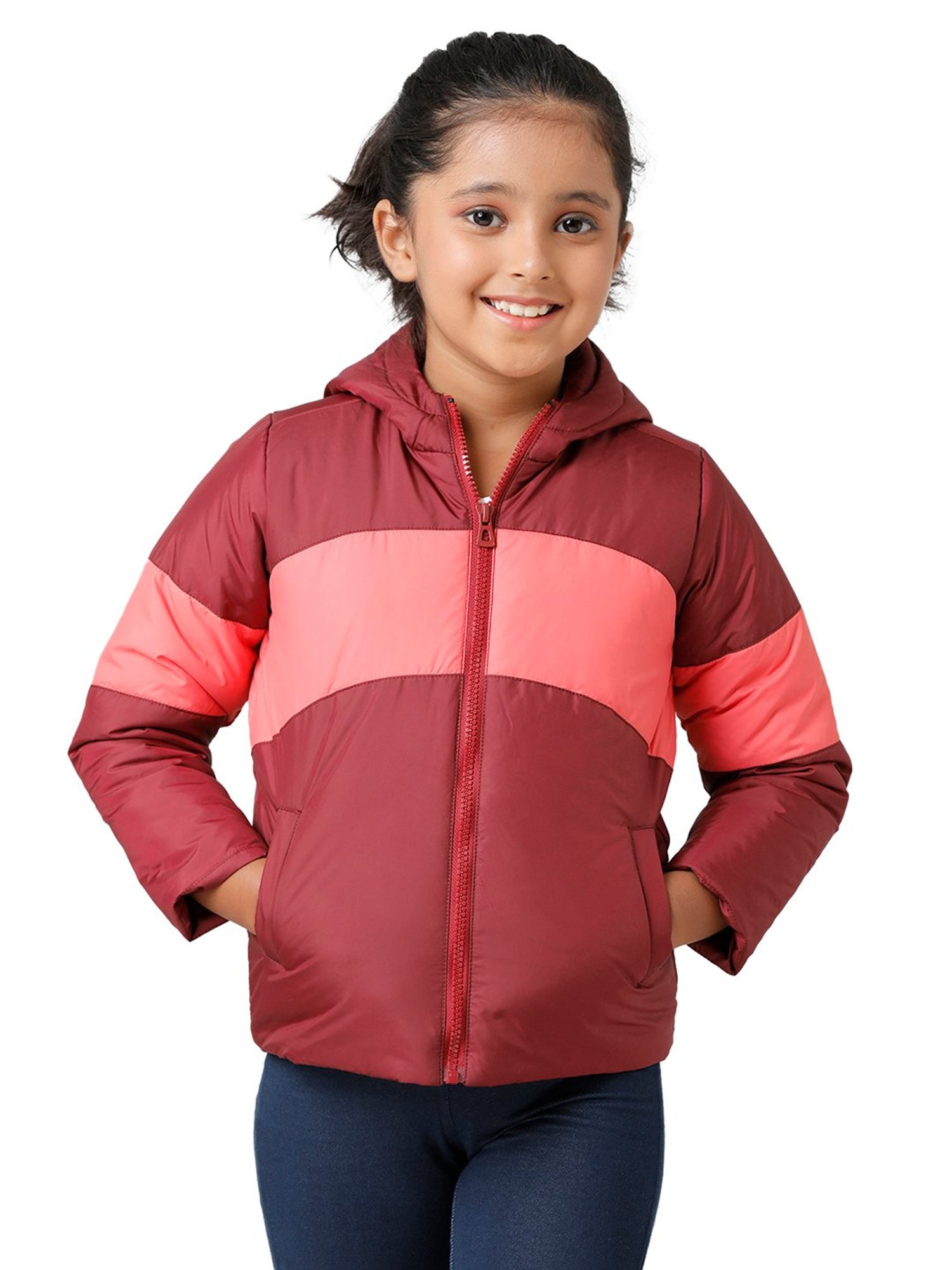 Under Fourteen Only Kids Maroon Quilted Full Sleeves Jacket