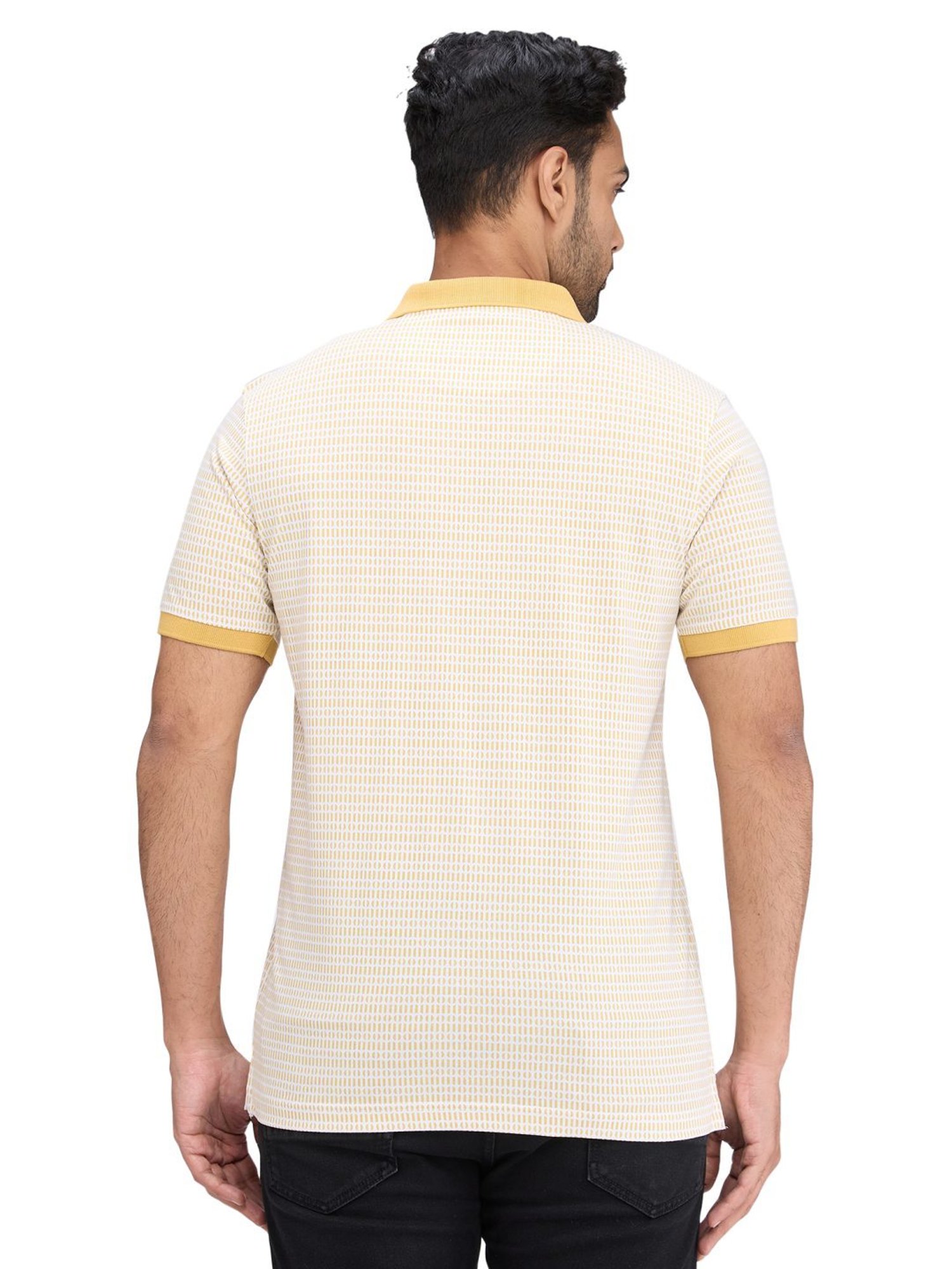 Park Avenue Yellow Slim Fit Printed Polo T-Shirt