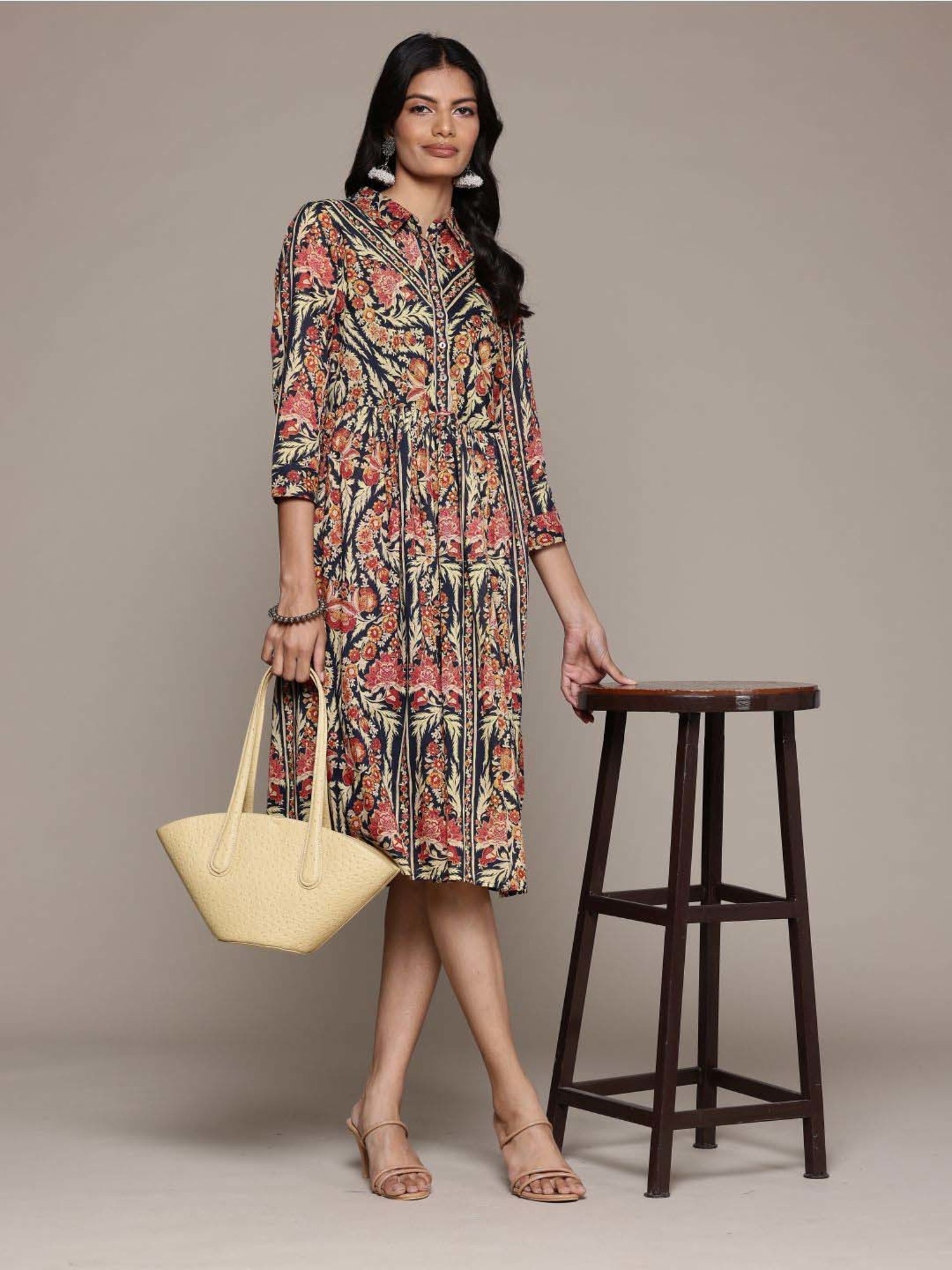 AARKE RITU KUMAR Pink Cotton Printed A-Line Dress