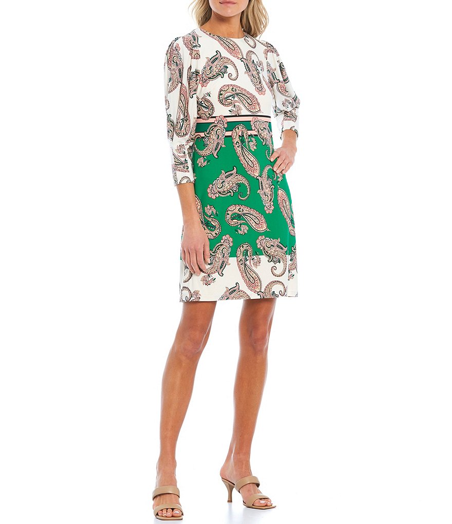 Vince Camuto 3/4 Sleeve Paisley Print Shift Dress