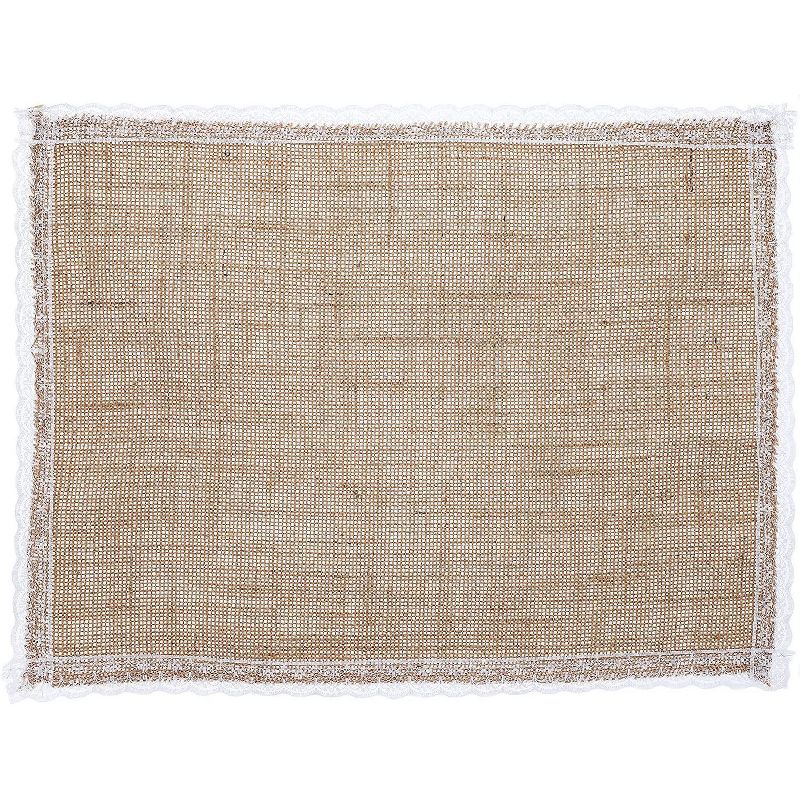 Genie Crafts 4 Pack Rectangle Rustic Jute Burlap Lace Placemats for Dining Table (12 x 16 Inches)