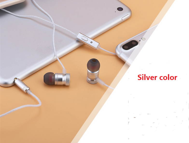 High level metal earphone with microphone HI-FI stereo sound bass sound high quality 3.5mm plug silver color