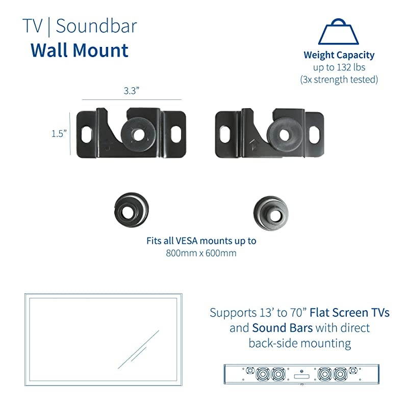 Fixed TV Mount for up to 70 inch Flat Screens | Soundbar Wall Mount Picture Hanging Style Thin UltraLow Profile MOUNTVW00
