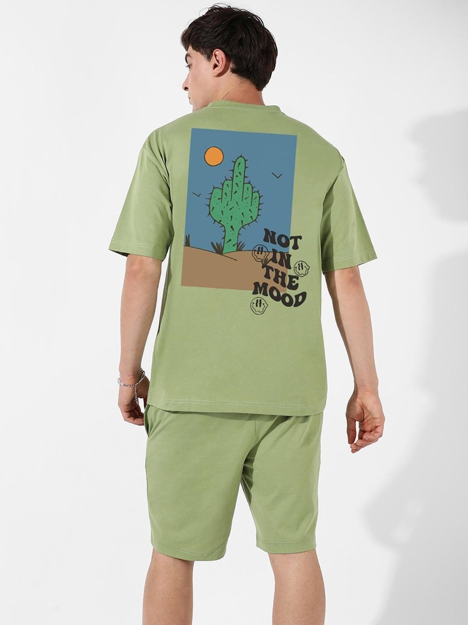 Campus Sutra Green Regular Fit Oversized Sunny Catcus Printed Co-Ord Set