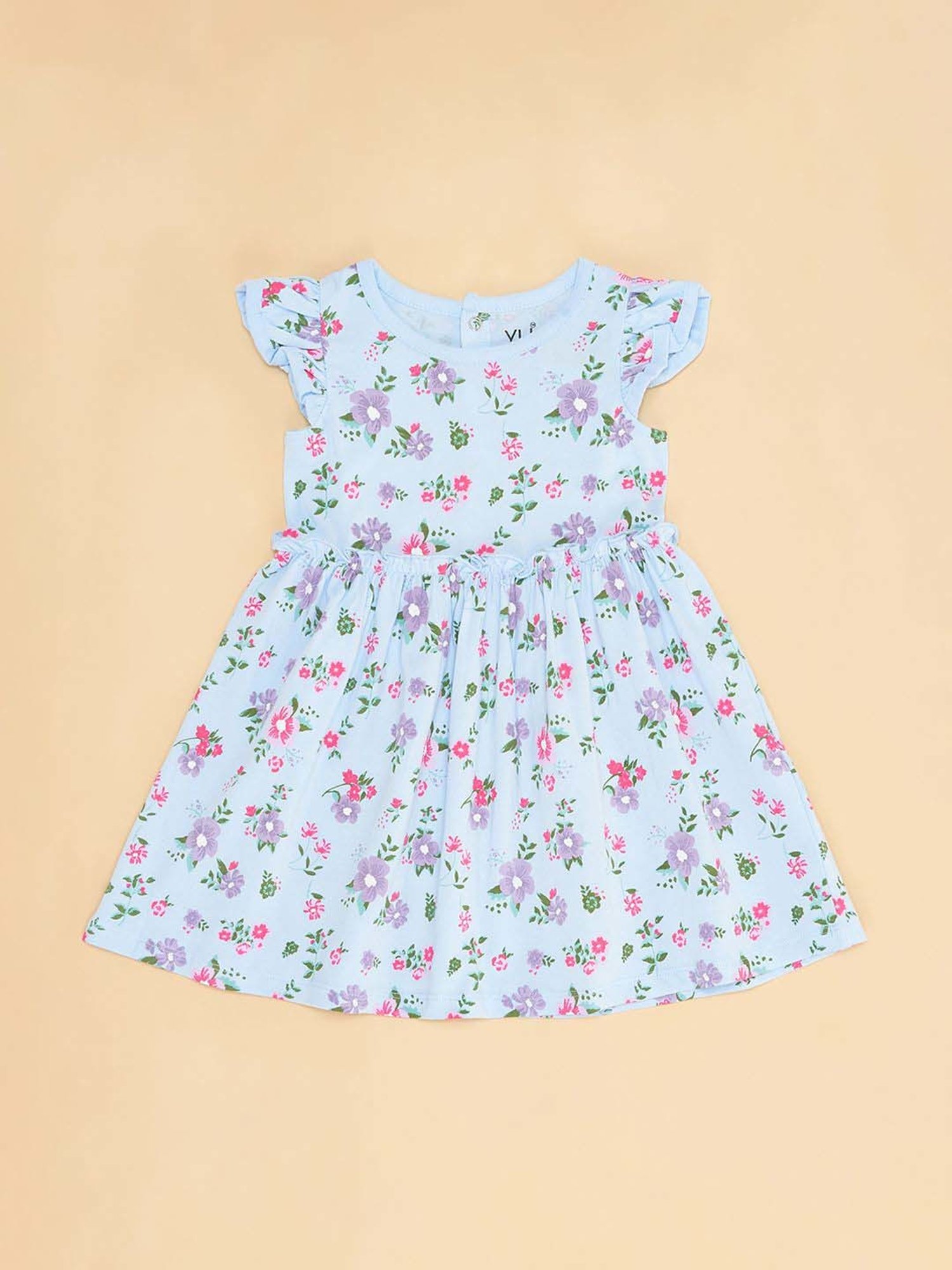 YU by Pantaloons Kids Blue Cotton Floral Print Dress