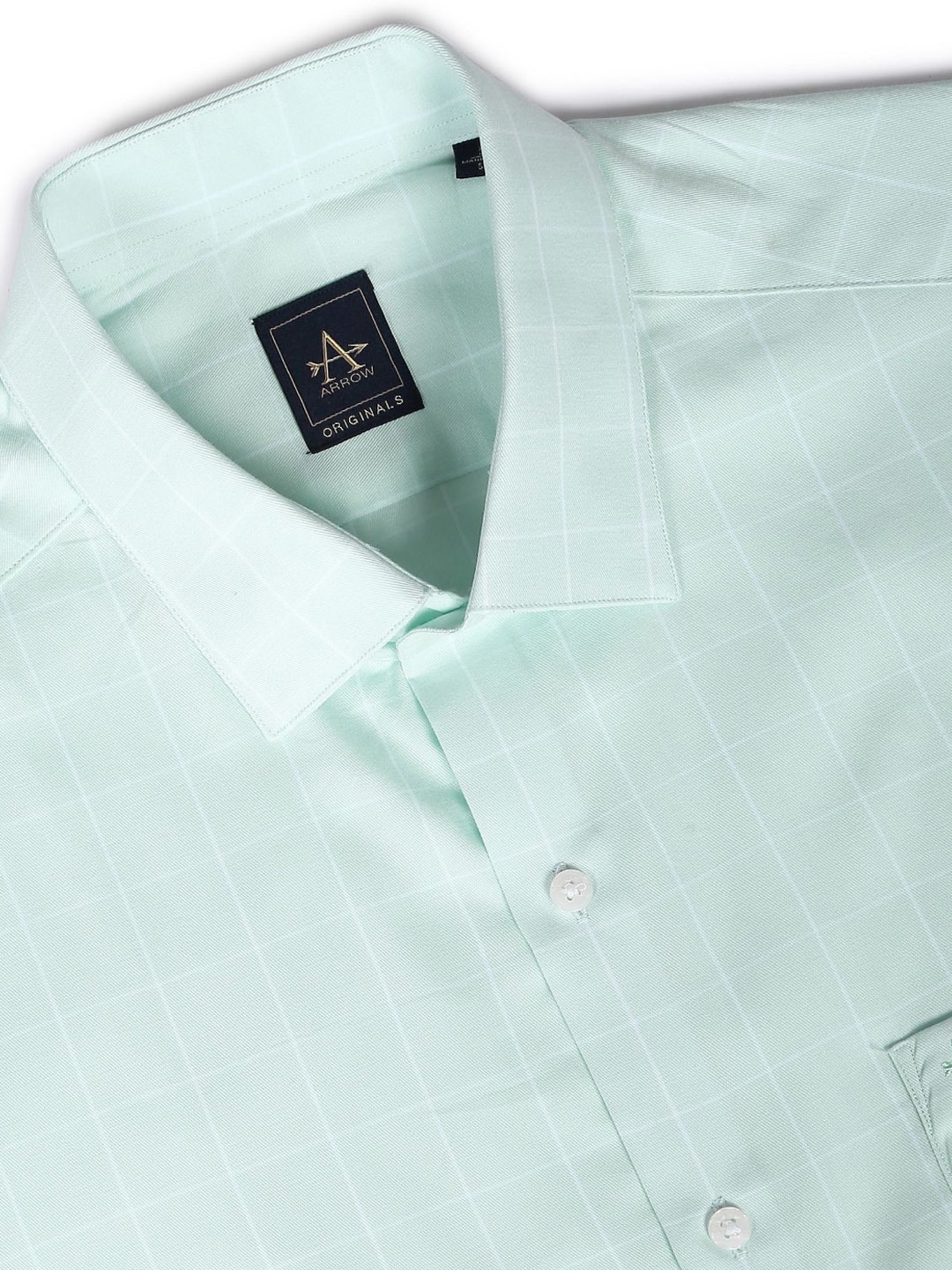 Arrow Mint Green Cotton Slim Fit Checks Shirt