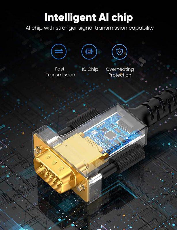 VGA Cable,VGA to VGA Cable 6ft Nylon Braided Reinforced Aluminum Shell 24k Gold-Plated Support 1080P Full HD with 15 pin VGA Port Compatible for Projector,Monitor or Any VGA Devices