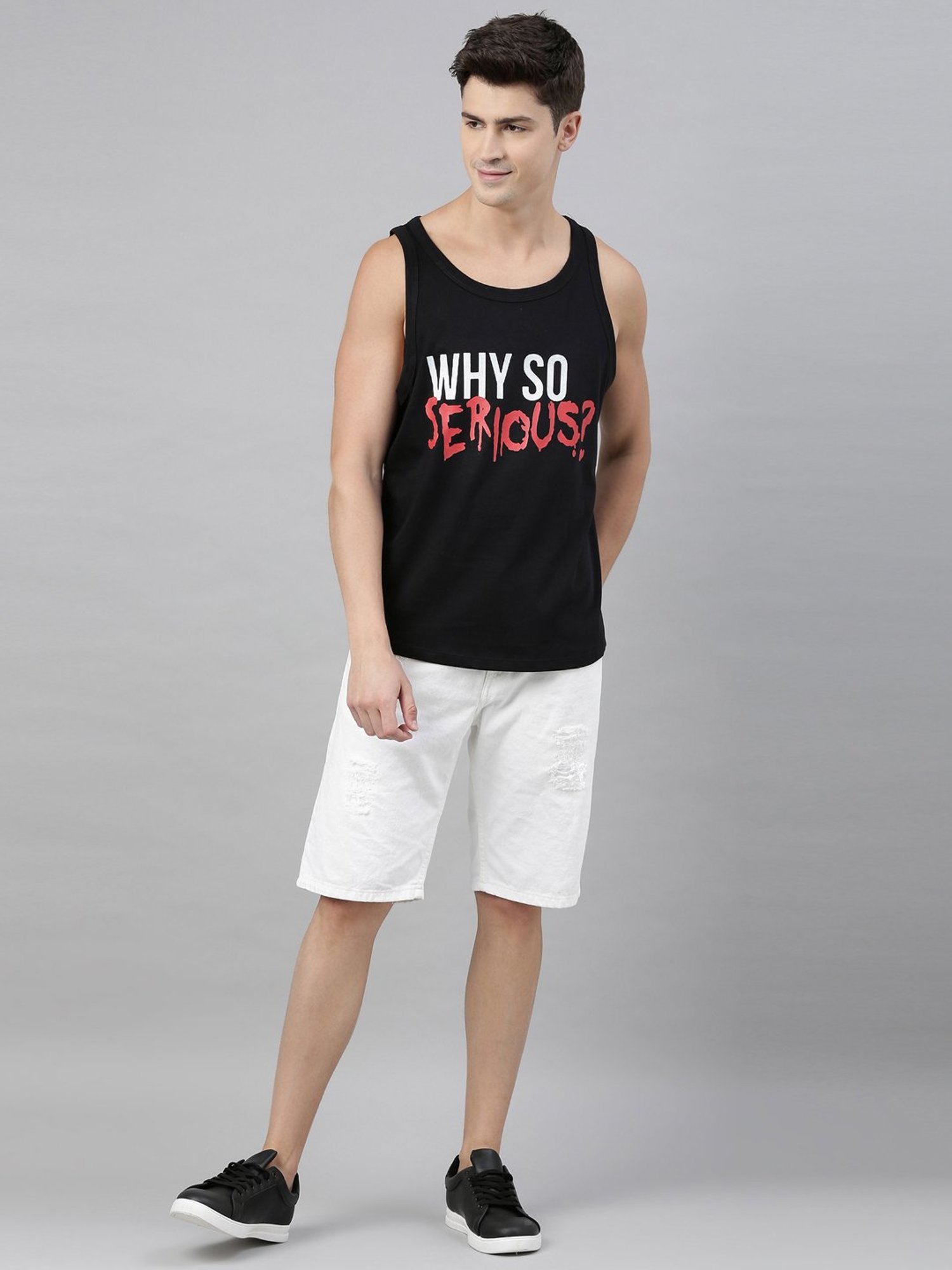 Bushirt Black Printed Cotton Vest