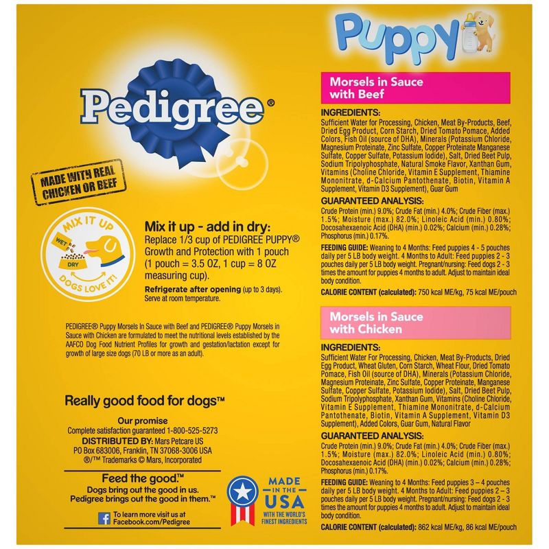 Pedigree Pouch Choice Cuts In Gravy Wet Dog Food Beef & Chicken Morsels In Sauce Puppy - 3.5oz/8ct Variety Pack