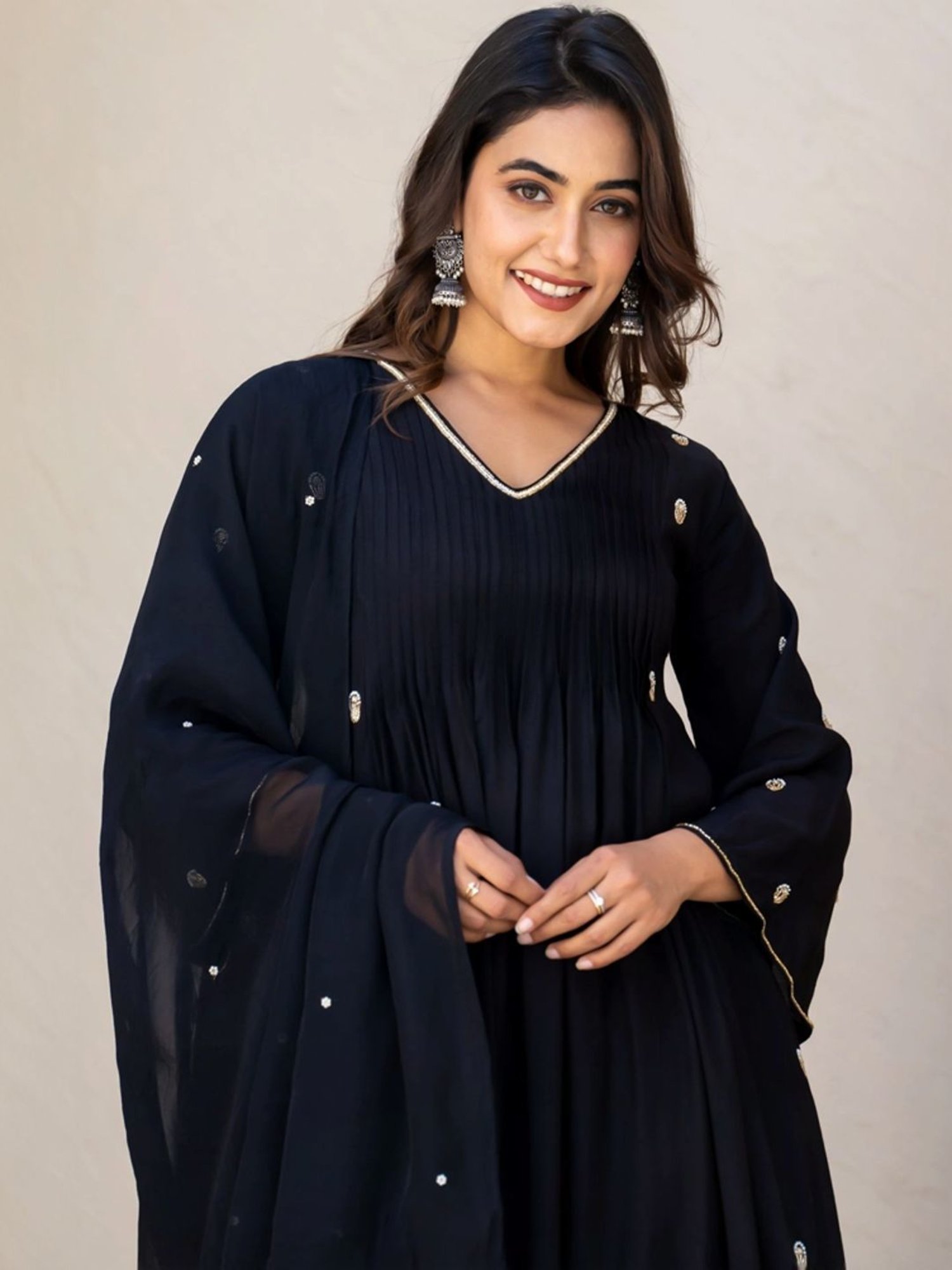 HOUSE OF JAMOTI Black Embellished Kurta Pant Set With Dupatta