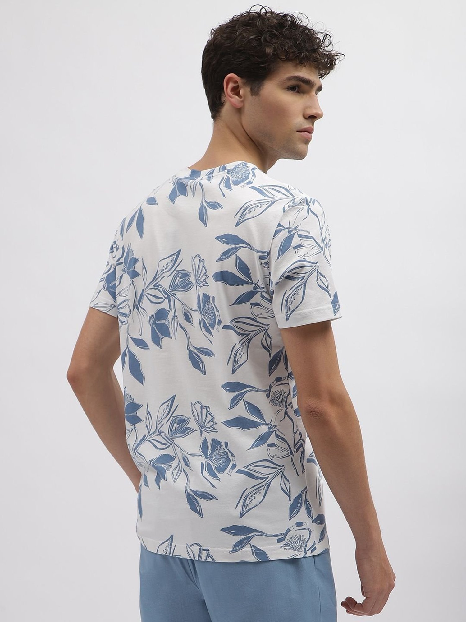 Antony Morato Blue Cotton Regular Fit Printed T-Shirt