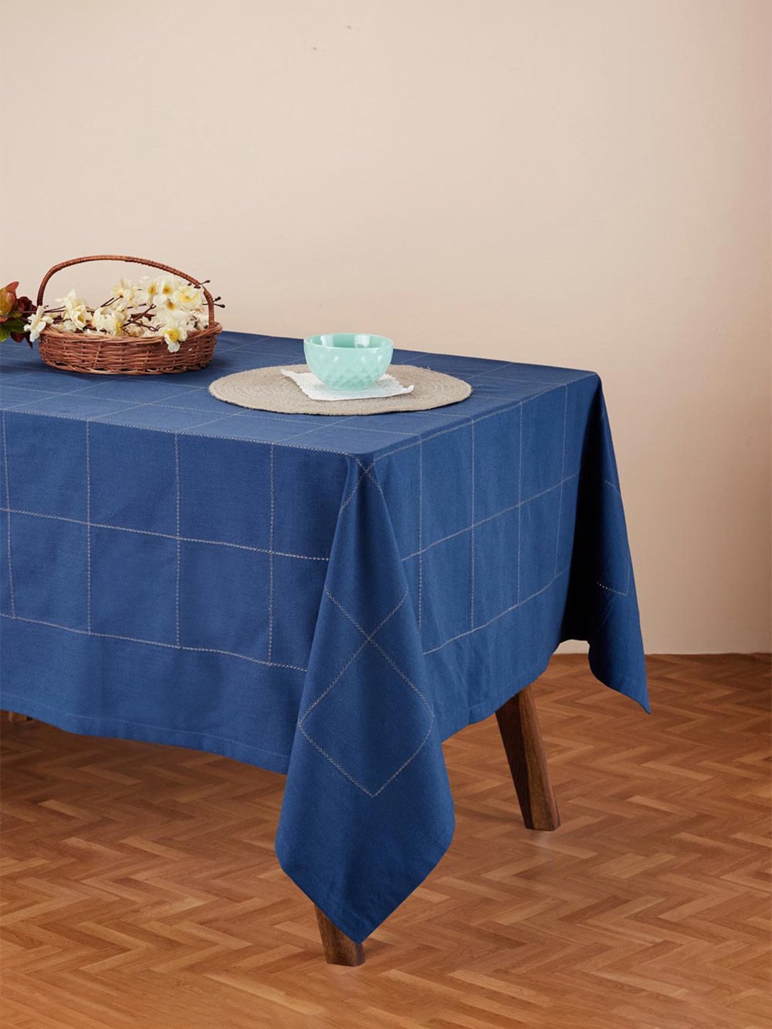 Fabindia Indigo Cotton 86 TC 200 GSM Baasu Table Cover - Set of 4