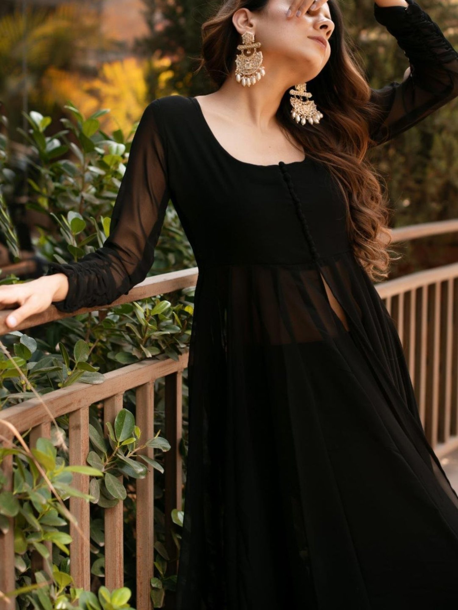 Calmna Black Georgette Cape with Pant Co-ord Set