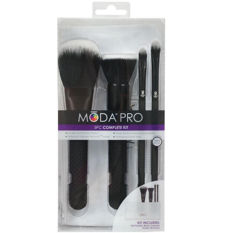 MODA Brush Pro 5pc Complete Black Makeup Brush Set with Zip Case