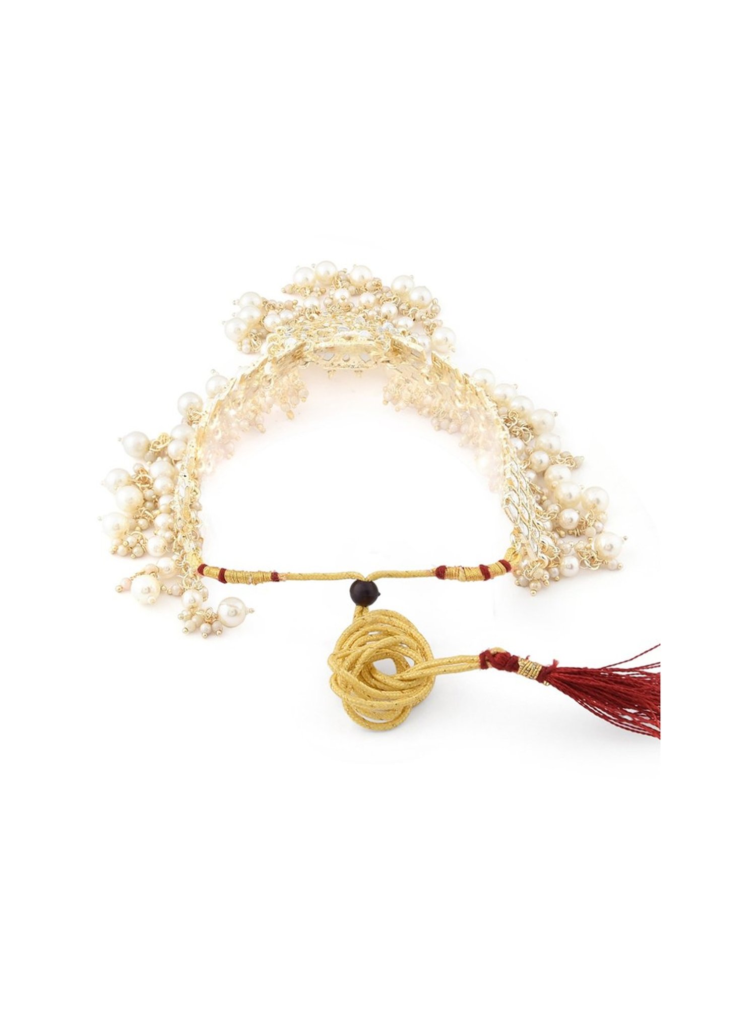 Zaveri Pearls Gold Tone Kundan & Pearls Necklace, Earring, Maangtikka & Ring Set