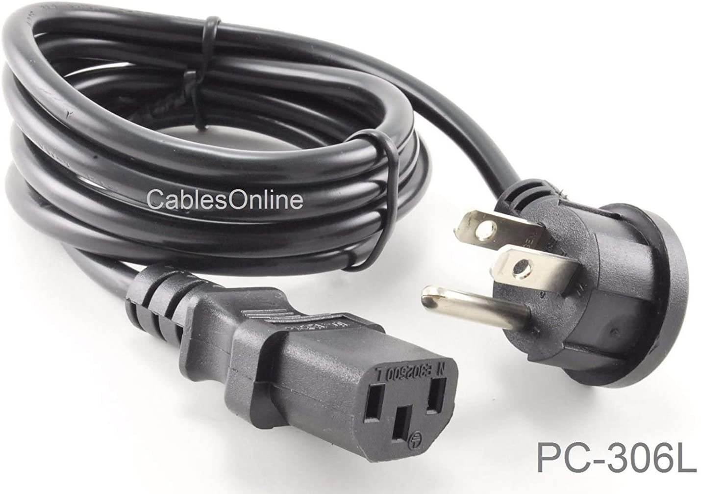 CablesOnline , 6ft Flat Plug AC Power Cord, Flat Right-Angle NEMA 5-15P to IEC C13, 18 AWG, PC-306L