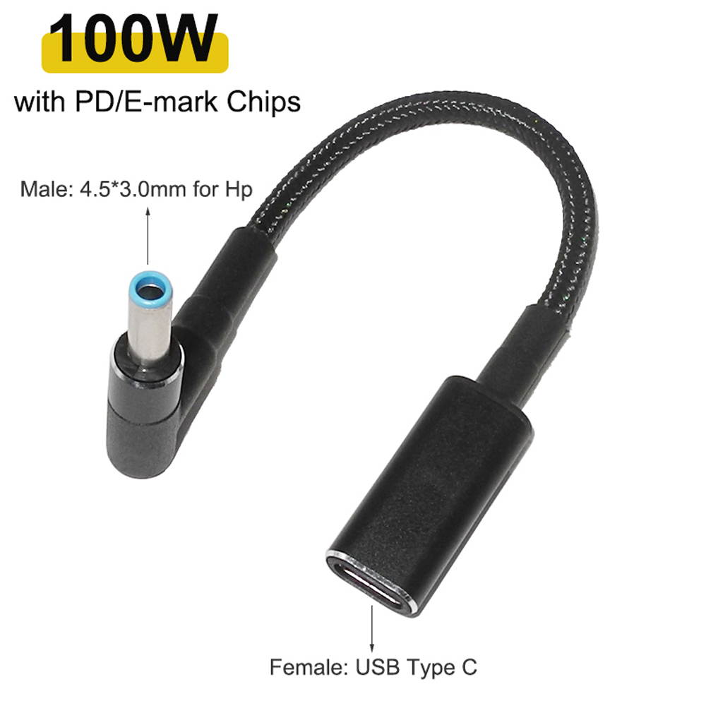 (5-Pack) 100W USB C Type C Female to 4.5x3.0mm DC Tip (Blue Tip) Adapter Cable PD Converter Cable for HP Laptop Notebook Chargers