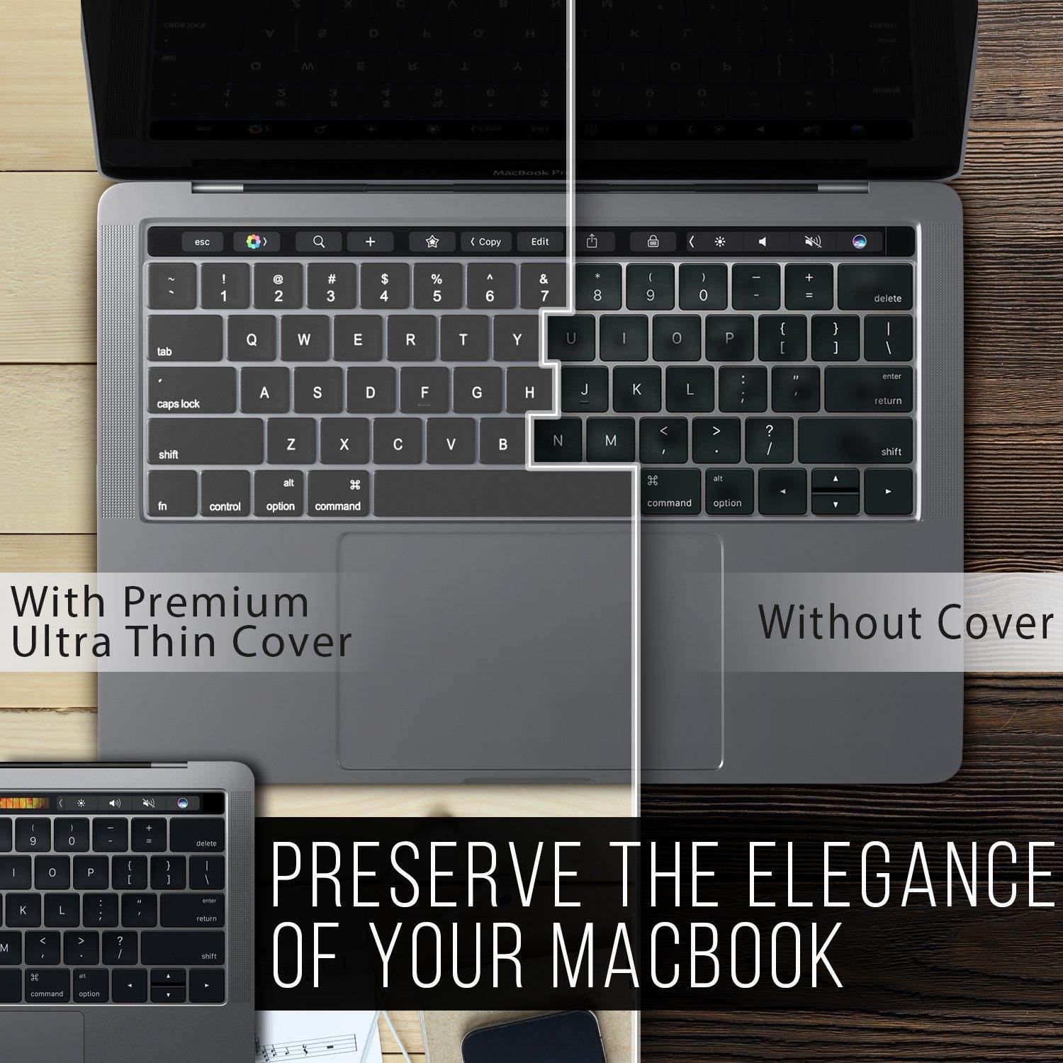 Kuzy - MacBook Pro Keyboard Cover for NEWEST MacBook Pro with Touch Bar 13" or 15" (A1989 A1990 A1706 A1707) Release 2018 2017 2016 MacBook Keyboard Cover Premium Ultra Thin Protector TPU Skin - CLEAR