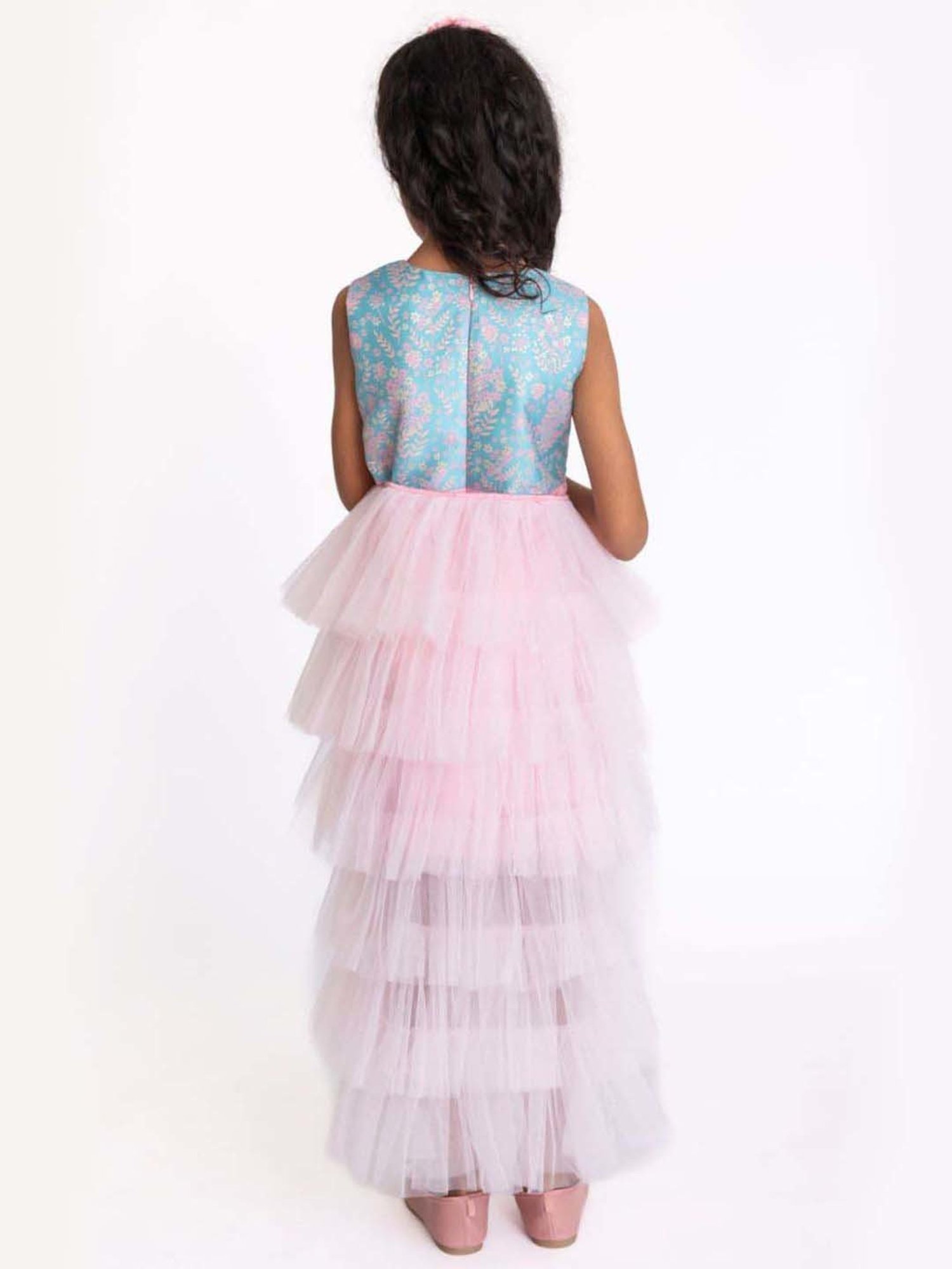 A Little Fable Blue & Pink Floral Print Gown