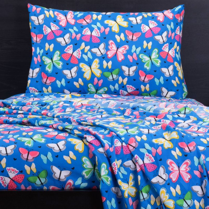 Full Brilliant Butterflies Twin Sheet Set Blue - Highlights
