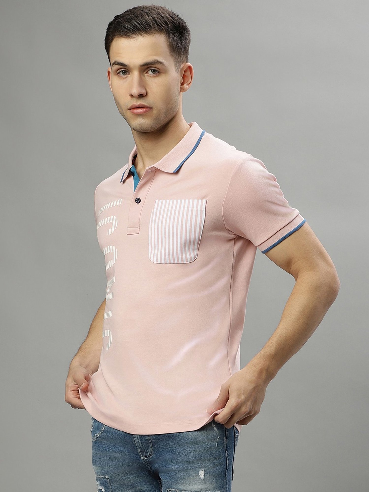 Iconic Pink Cotton Regular Fit Printed Polo T-Shirt