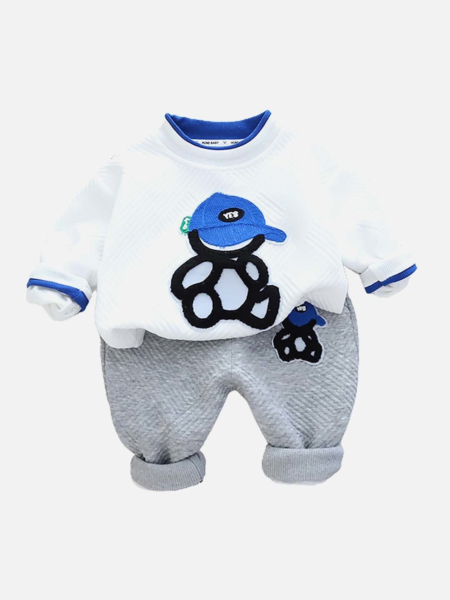 Little Surprise Box Kids White & Grey Textured Pattern Full Sleeves Sweatshirt Set