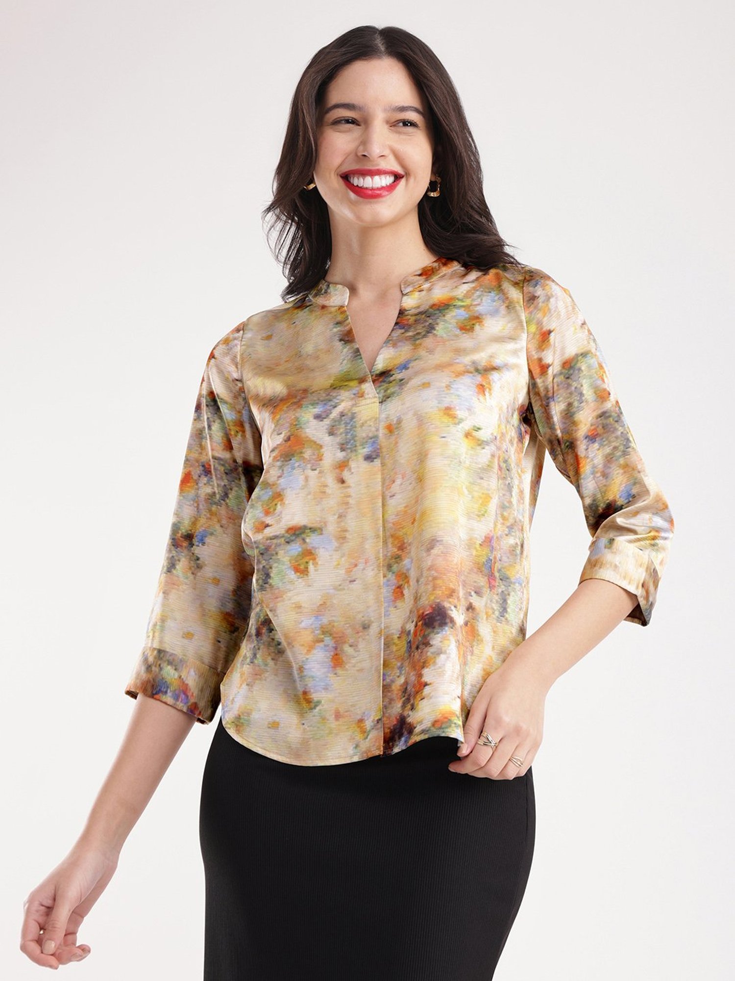 Fablestreet Beige Floral Print Top