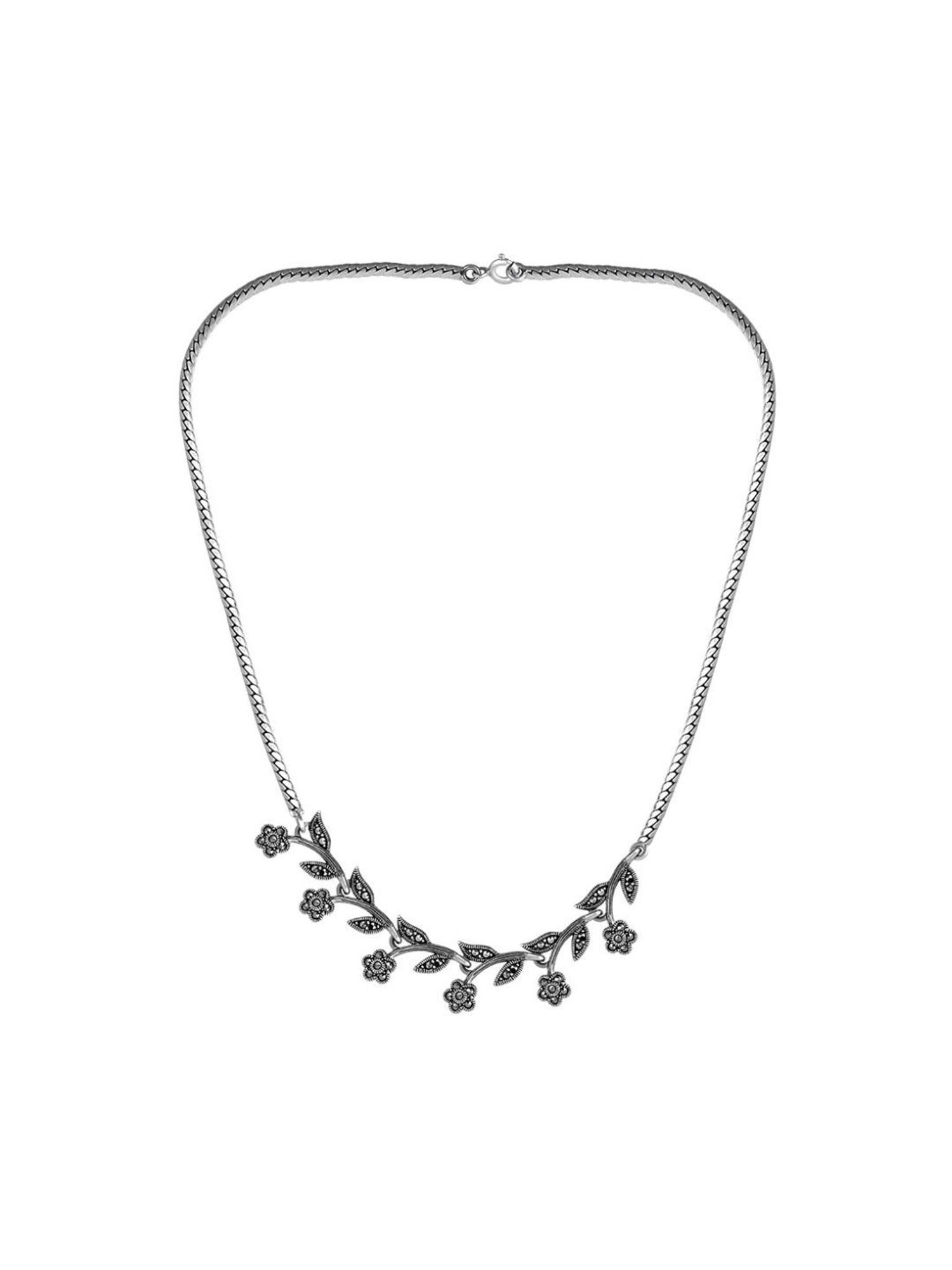 Rihi by P.C. Chandra Jewellers 925 Silver Leaf Oxidized Necklace and Earring Set for Women & Girls