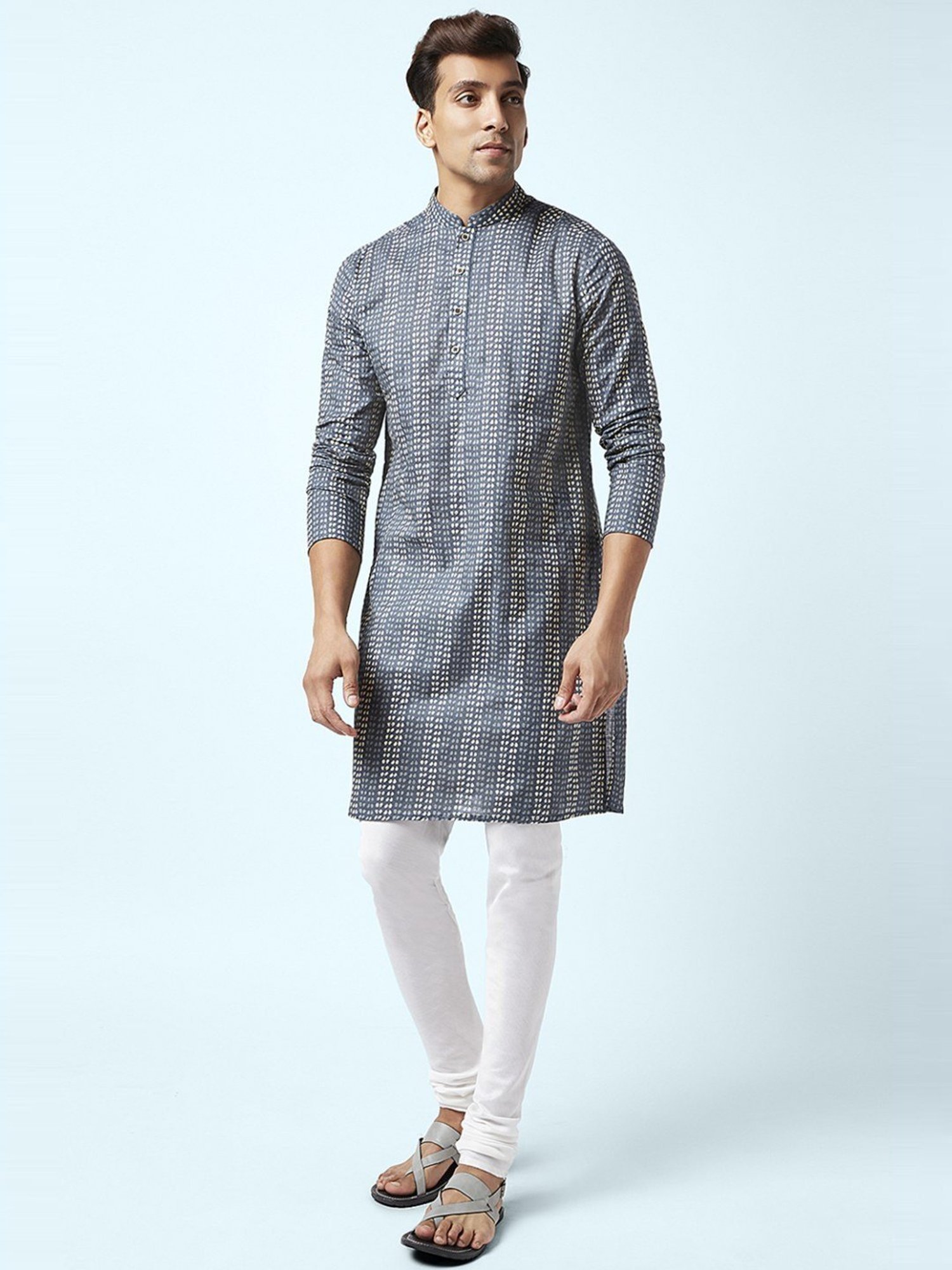 Indus Route by Pantaloons Indigo Cotton Regular Fit Printed Kurta