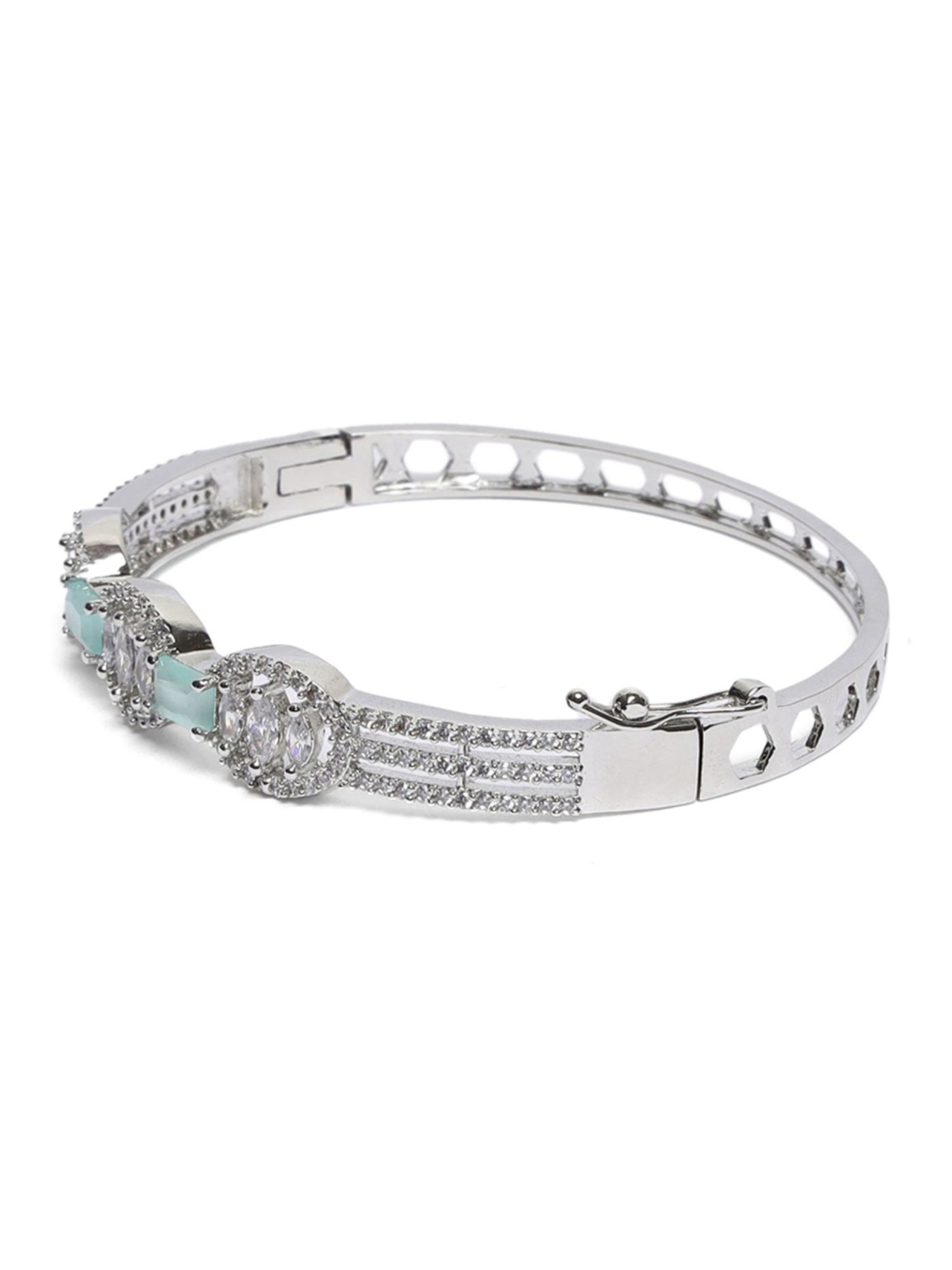 Aatmana American Diamond Silver Plated Bangle Style Bracelet