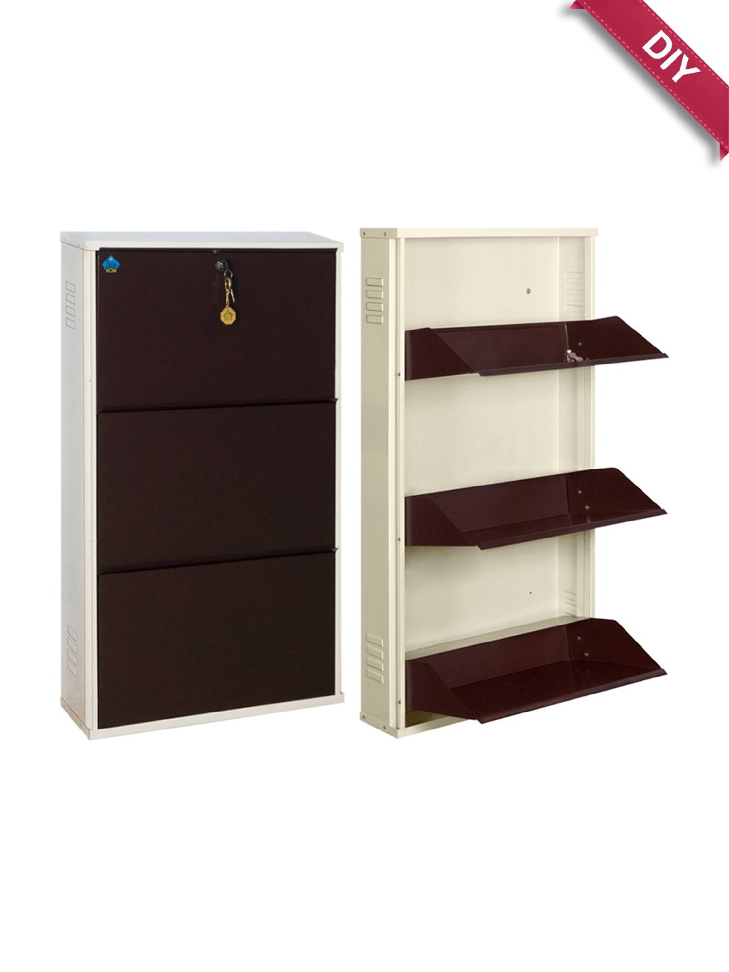 Delite Kom Metal Shoe Rack - 20" 3 Shelf, Ivory Coffee, PowderCoat, Wall Mount, DIY