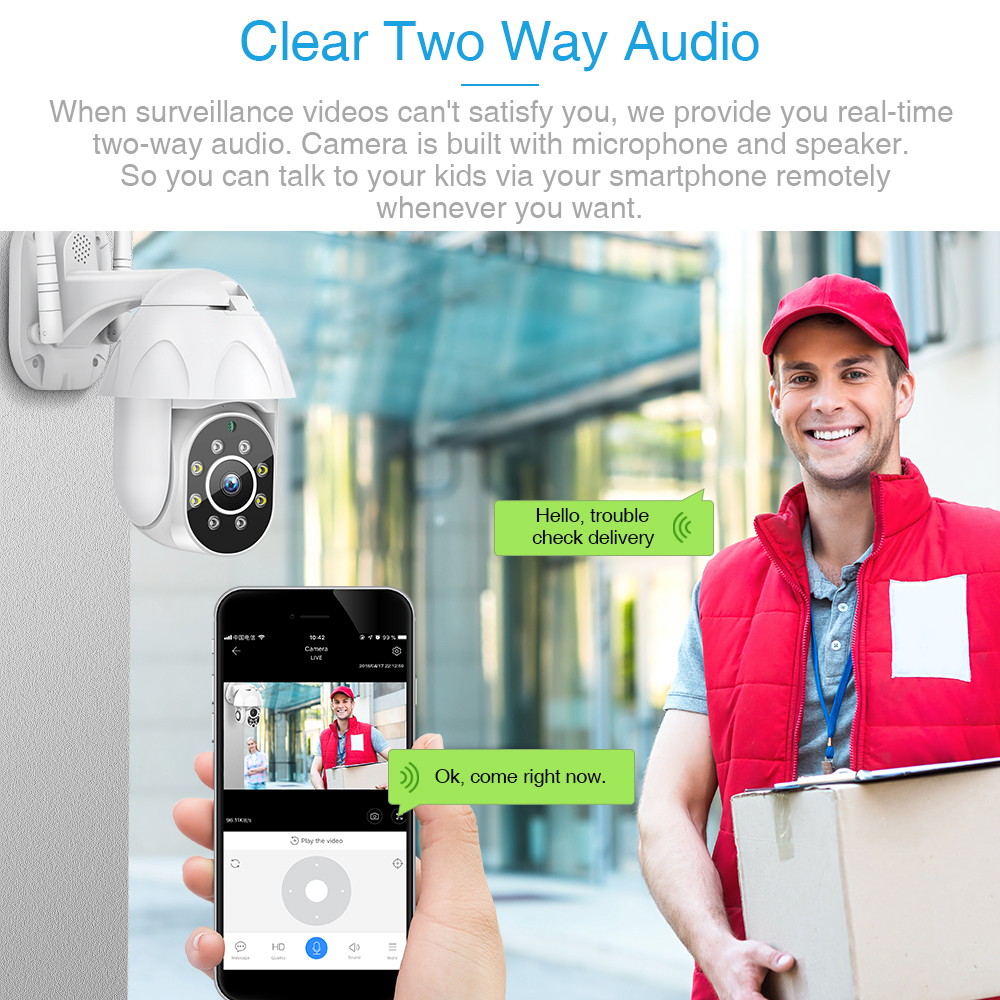 KuWFi Outdoor WiFi IP Security Camera 1080P Speed Home Surveillance Cameras Waterproof Support Wireless WiFi Auto Tracking&APP Remote Monitoring