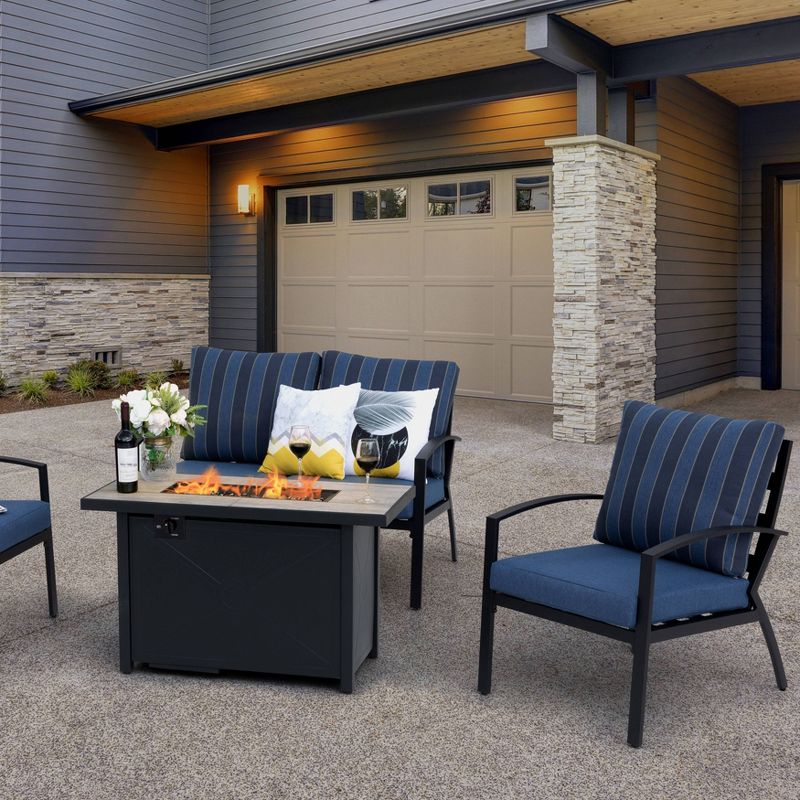 4pc Outdoor Aluminum Fire Pit Sofa Set Black & Blue - Nuu Garden