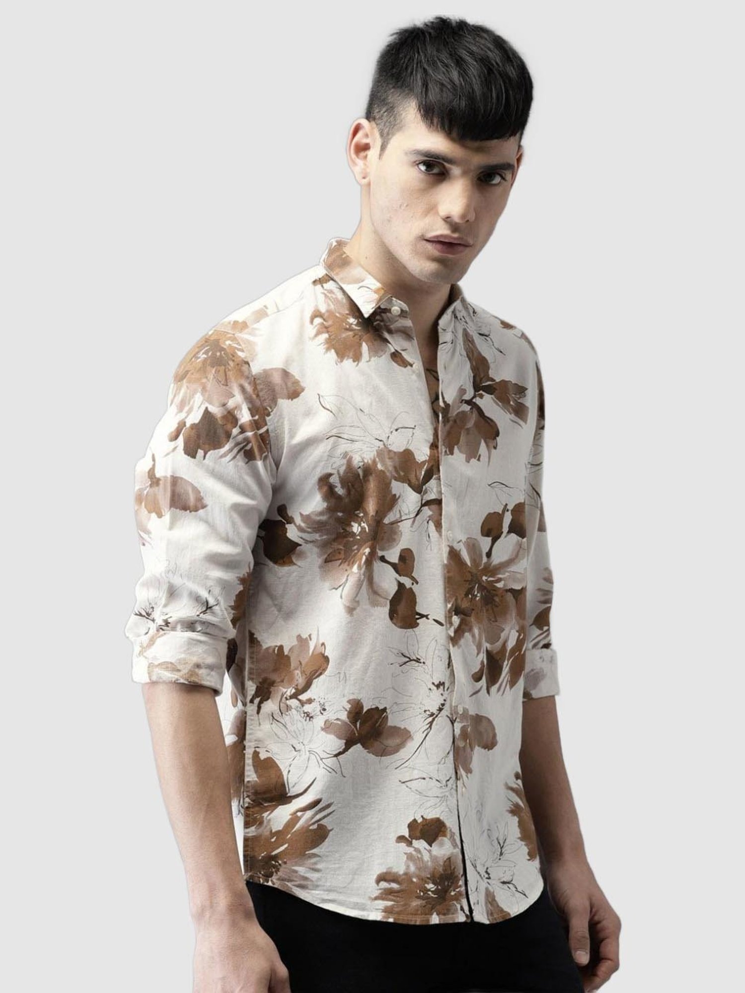 Bene Kleed Off-White Regular Fit Floral Print Shirt