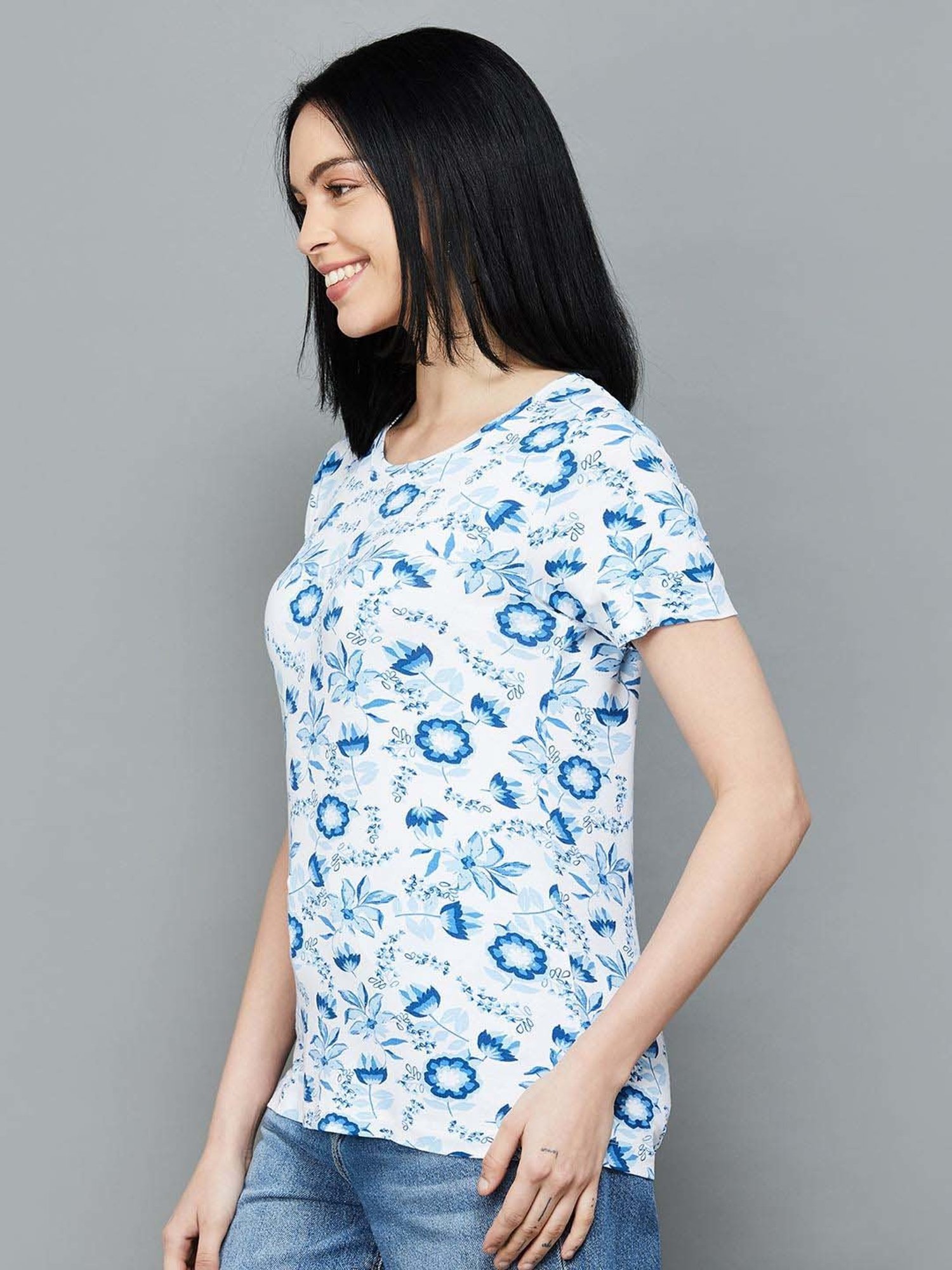 Colour Me by Melange Blue Printed T-Shirt