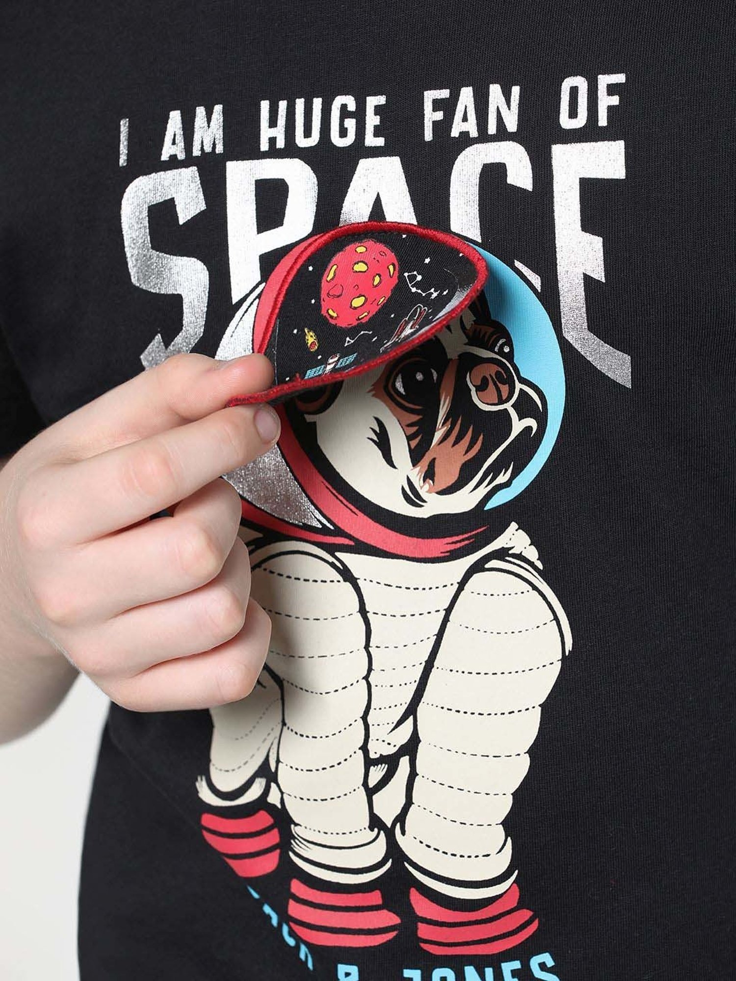 Jack & Jones Junior Jet Black Cotton Applique T-Shirt