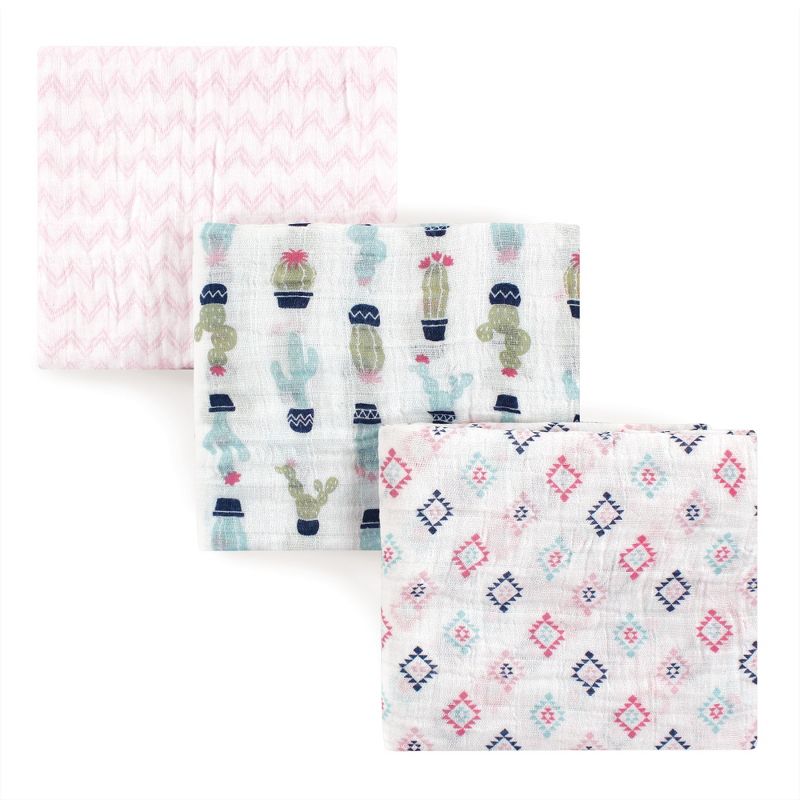 Hudson Baby Infant Girl Cotton Muslin Swaddle Blankets, Girl Cactus, One Size
