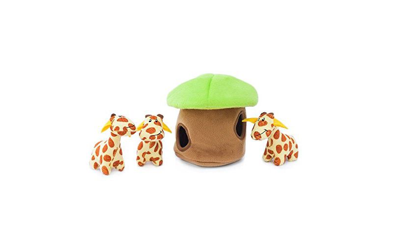 ZippyPaws - Zoo Friends Burrow, Interactive Squeaky Hide and Seek Plush Dog Toy - Giraffe Lodge