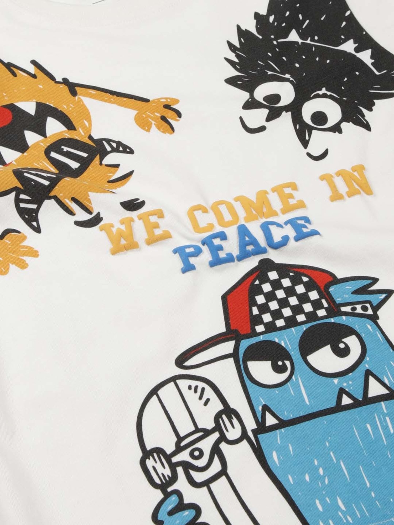 Plum Tree Kids Navy & Off-White Cotton Printed T-Shirt (Pack of 2)