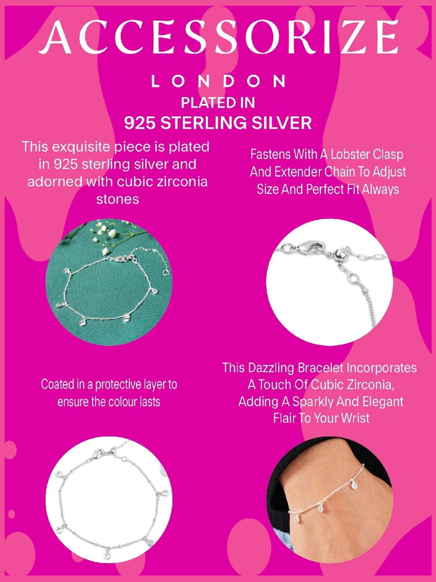 Accessorize London Women's Silver plated Zirconia Bracelet