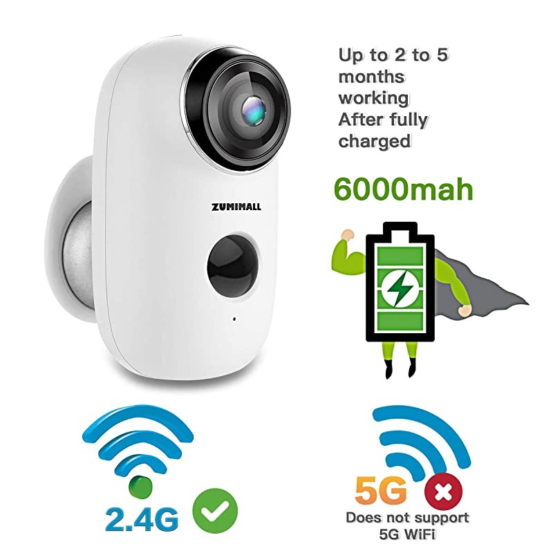 Rechargeable Battery Powered WiFi Camera, Home Security Camera, Night Vision, Indoor/Outdoor, 1080P Video with Motion Detection, 2-Way Audio, Waterproof, compatible with Cloud Storage/SD Slot