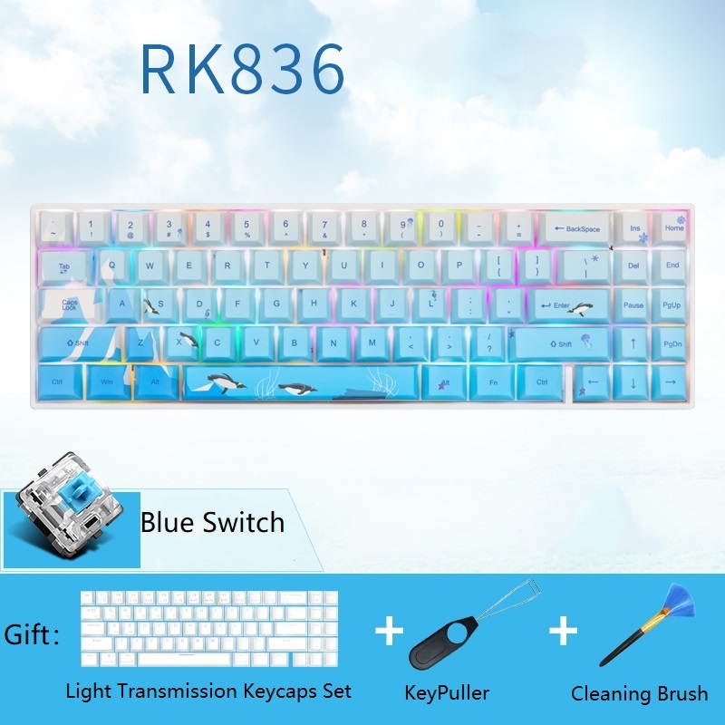 RK71 Mechanical Keyboard RGB Backlit 71 Keys Small Compact Gaming Keyboard, PBT Keycaps Wired/Wireless Bluetooth Mini Keyboard for iOS Android Windows PC and MacOS, Blue Switch( Cherry Blossom)