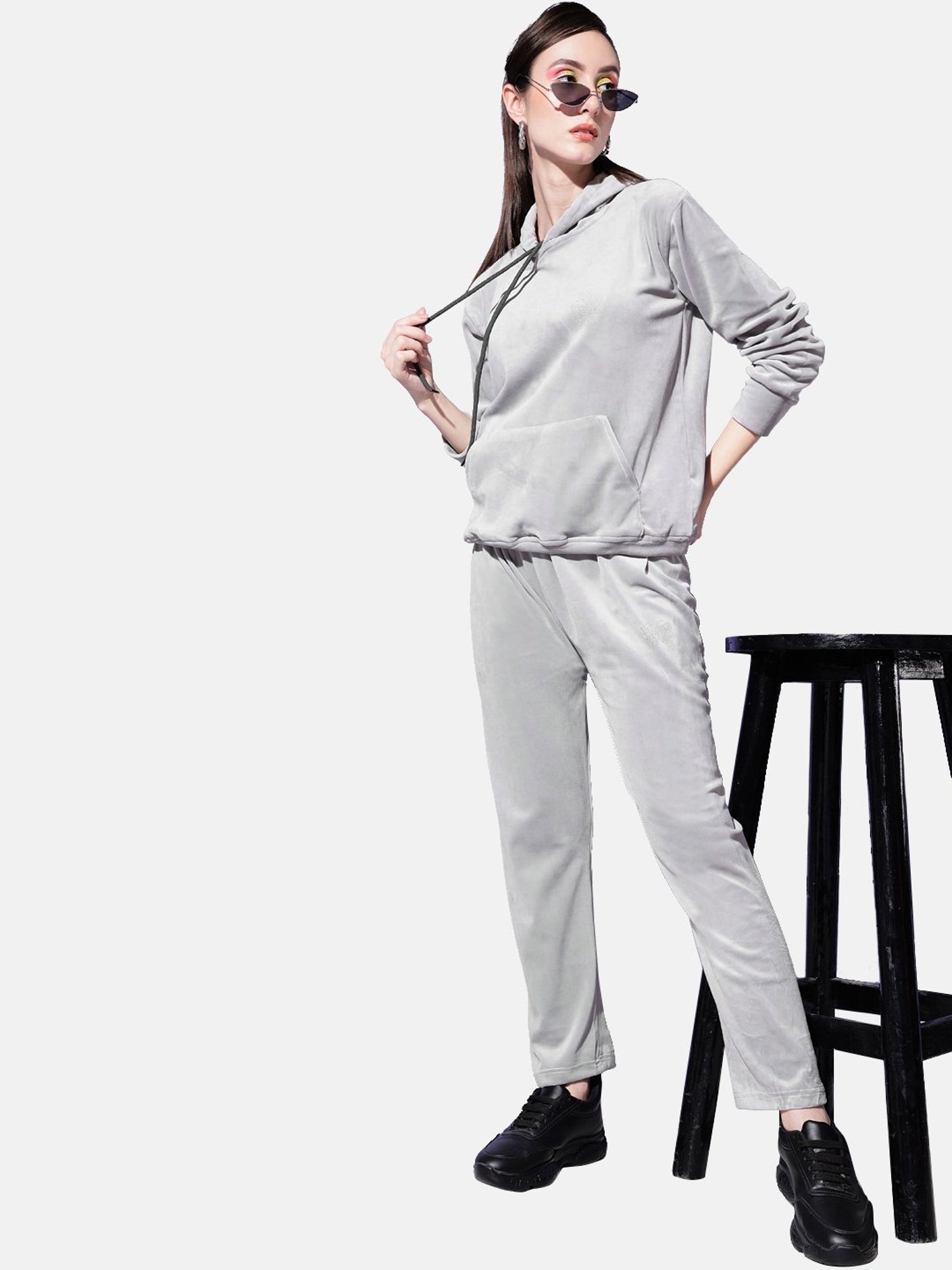 BUYNEWTREND Grey Regular Fit Sports Tracksuit