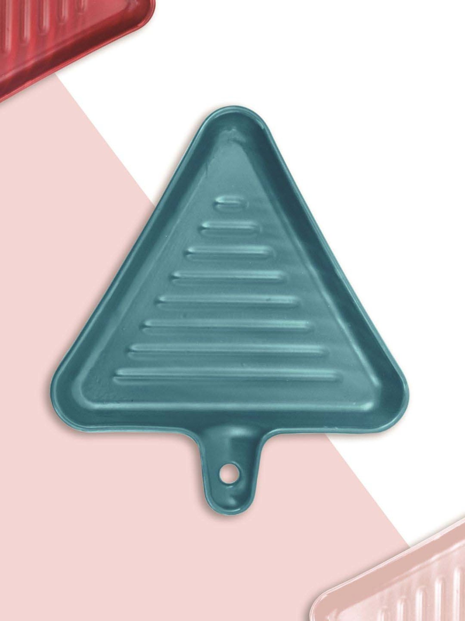 Clay Craft Teal Blue Ceramic Triangle-Shaped Grill Plate
