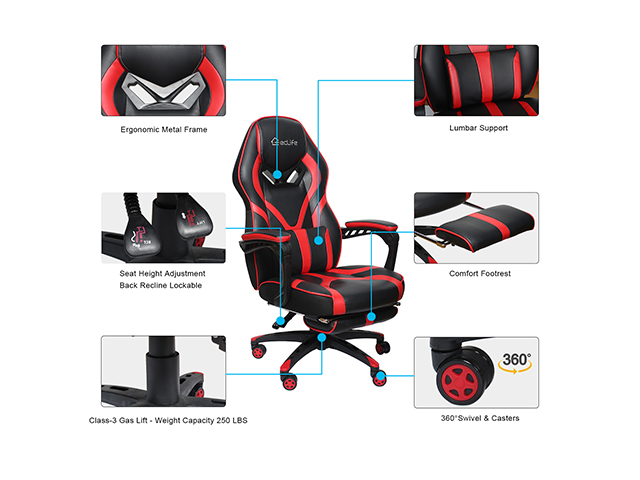 Gaming Chair, Racing Style Computer Desk Chair Padded Armrests Ergonomic Lumbar Support Adjustable Height