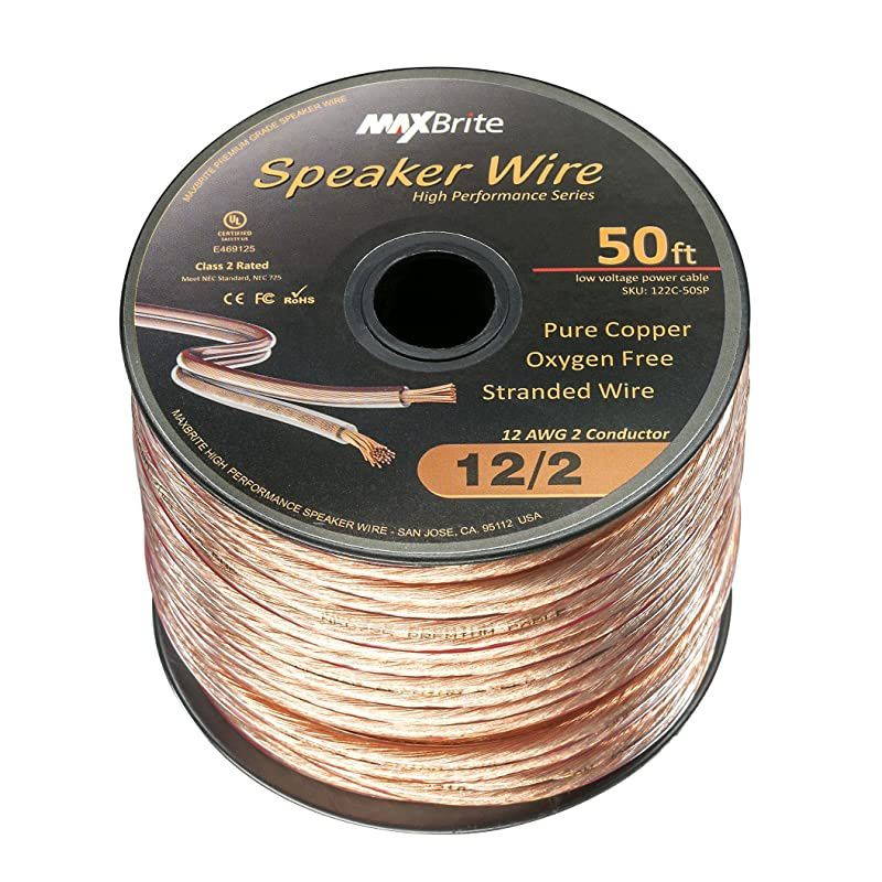 Performance 12 Gauge Speaker Wire Oxygen Free Pure Copper UL Listed Class 2 50 Feet Spool