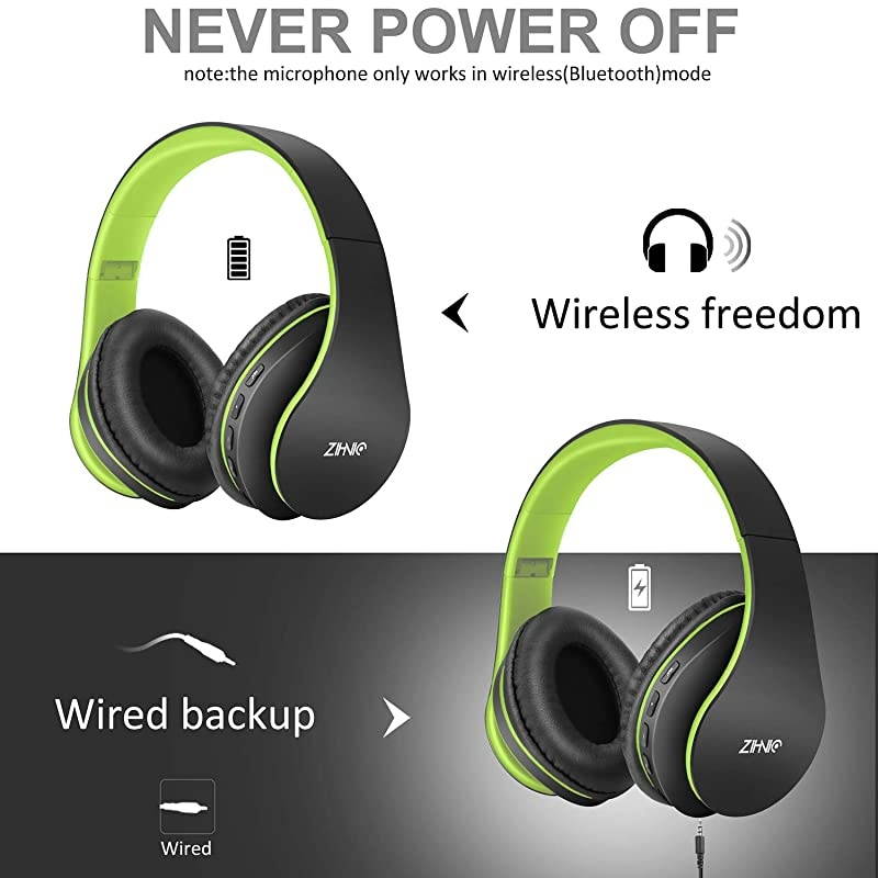 Bluetooth Headphones OverEar  Foldable Wireless and Wired Stereo Headset Micro SDTF FM for Cell PhonePCSoft Earmuffs Light Weight for Prolonged WaringBlackGreen