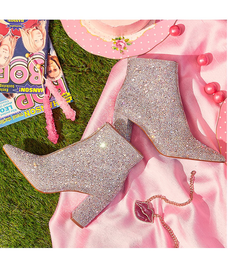 Blue by Betsey Johnson Cady Rhinestone Embellished Block Heel Booties