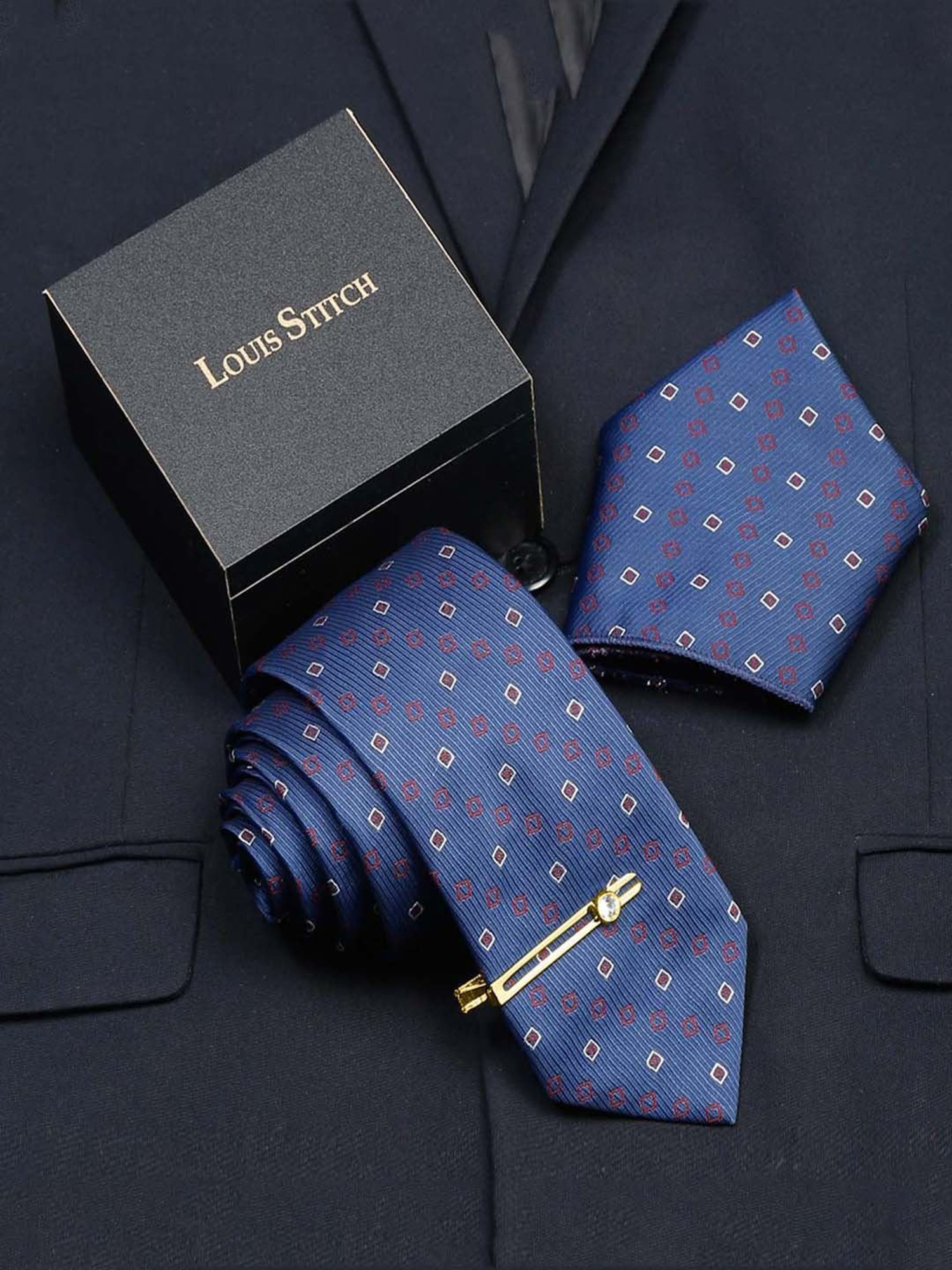 Louis Stitch Blue Textured Necktie Gift Set - Set of 3